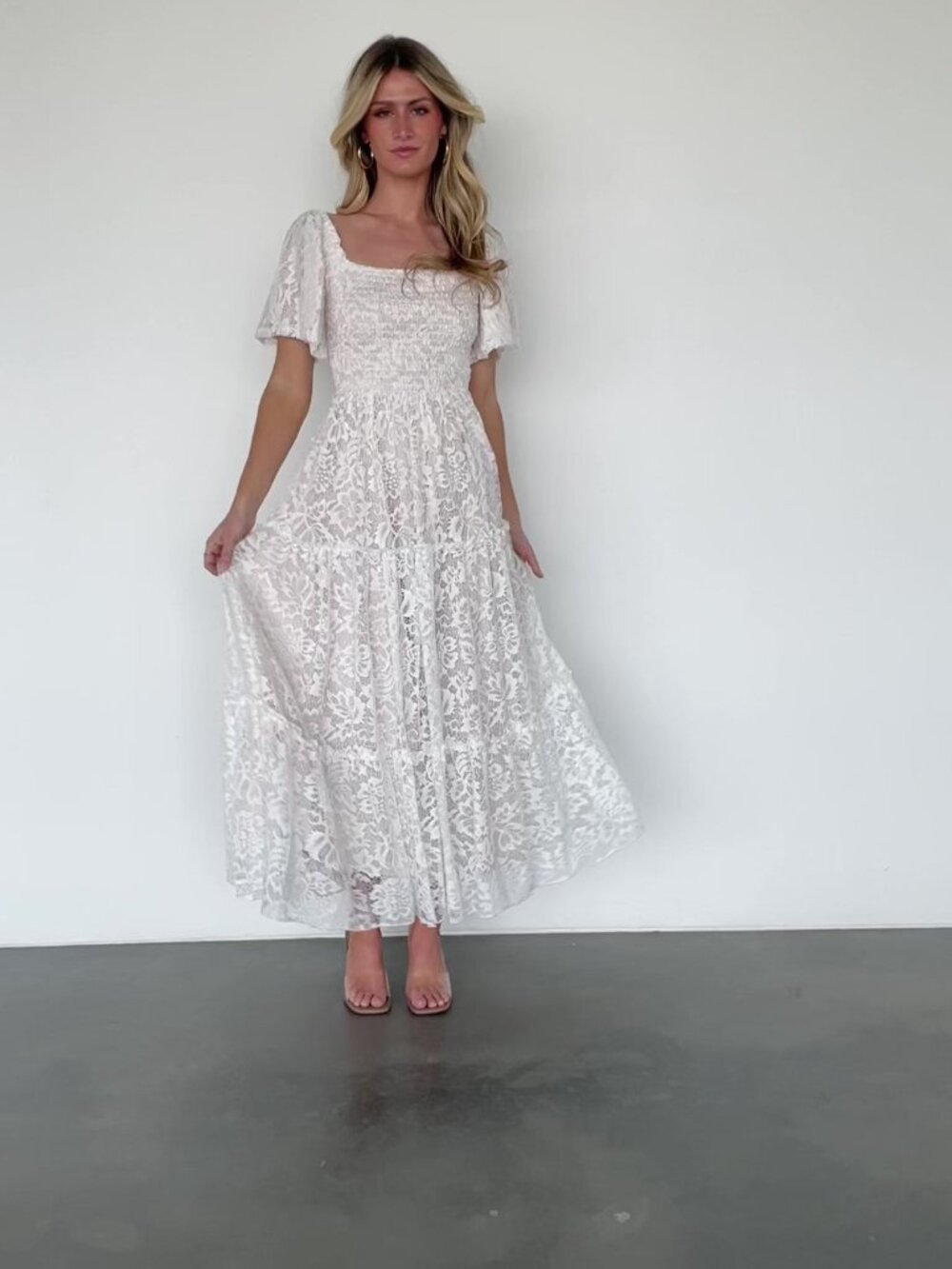 Baltic Born Aspen Smocked Lace Maxi Dress | Off White Size XSXS - Picture 2 of 5